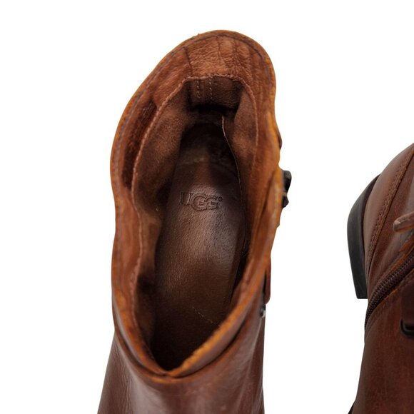 Ugg Boots Women's Size 9.5 Brown Leather Side Zip Ankle Strap - Picture 8 of 14